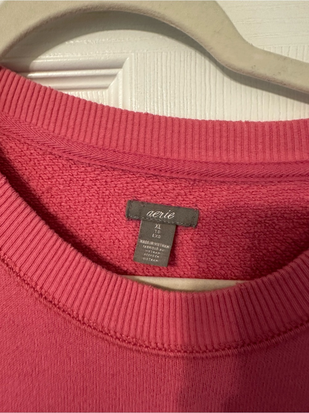 aerie Pink Crew Sweatshirt with Yellow and Red Stripe Accents - Picture 5 of 7